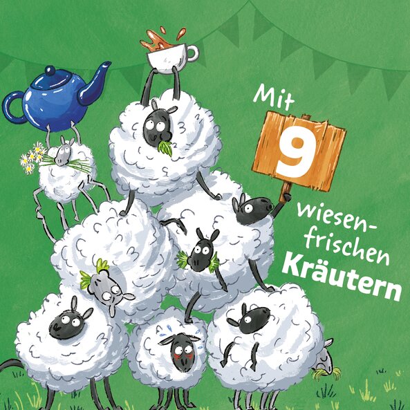 Grüne Neune Bio-Kräutertee mit 9 wiesenfrischen Kräutern und Schaf-Motiv