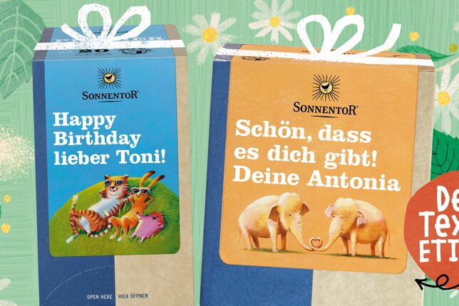 Hier ist eine individuelle Probier mal Teepackung und Gewürzpackung zu sehen. | © SONNENTOR